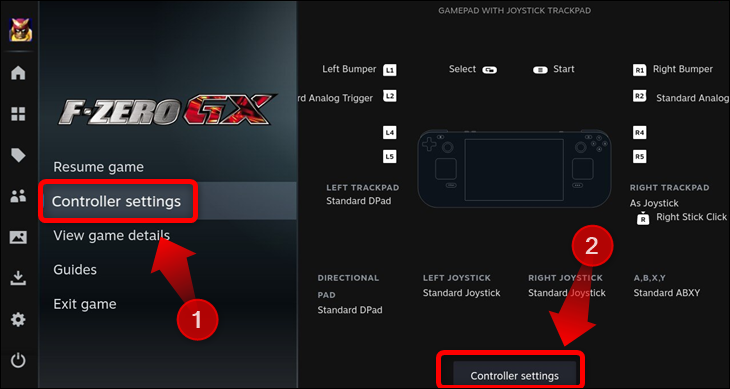 قم بالوصول إلى قائمة وحدة التحكم داخل اللعبة بالضغط على زر Steam ثم الضغط على علامة تبويب إعدادات وحدة التحكم. بمجرد الوصول إلى هناك ، اضغط على زر إعدادات وحدة التحكم