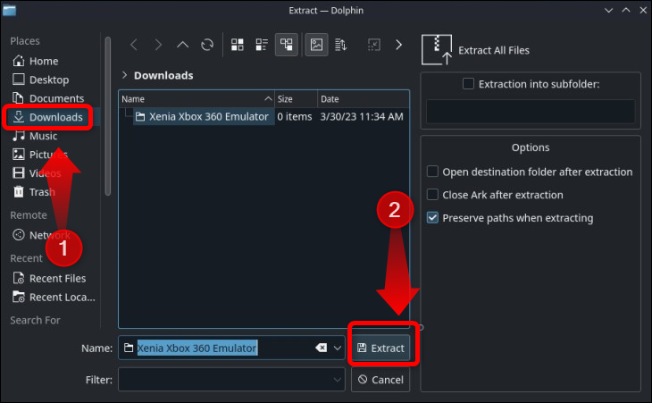 Estrai l'archivio Xenia all'interno della cartella che hai creato nella cartella Download