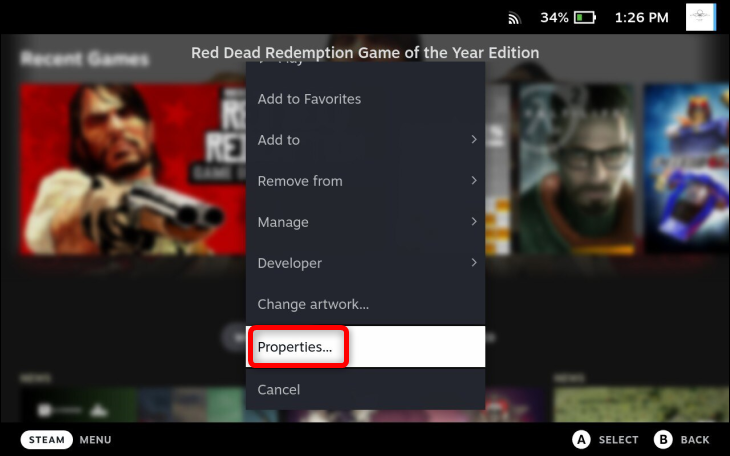 Seleziona il gioco Xbox 360 a cui vuoi giocare, premi il pulsante di avvio e quindi premi il pulsante Proprietà.