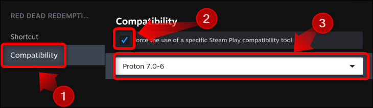 Una volta all'interno del menu delle proprietà, attiva la forza l'uso di un pulsante specifico di compatibilità Steam Play e quindi seleziona Proton sperimentale o Proton 7.0-6.