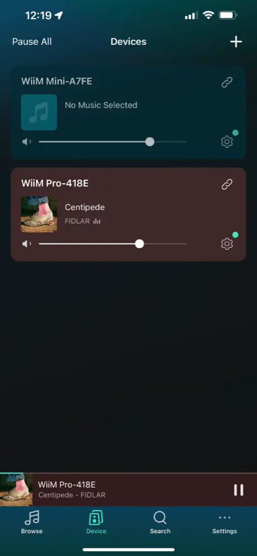 WiiM Home 应用程序设备选择