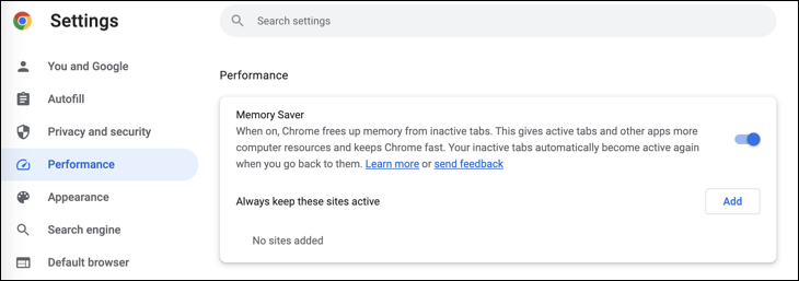 Risparmio di memoria di Chrome