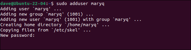 adduser を使用して新しいユーザーを追加する