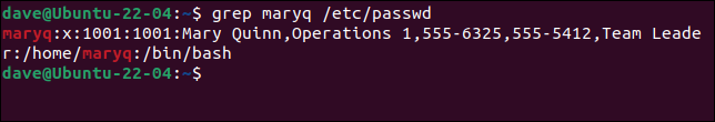 grep を使用して、新しいユーザーの /etc/passwd のエントリを確認します。