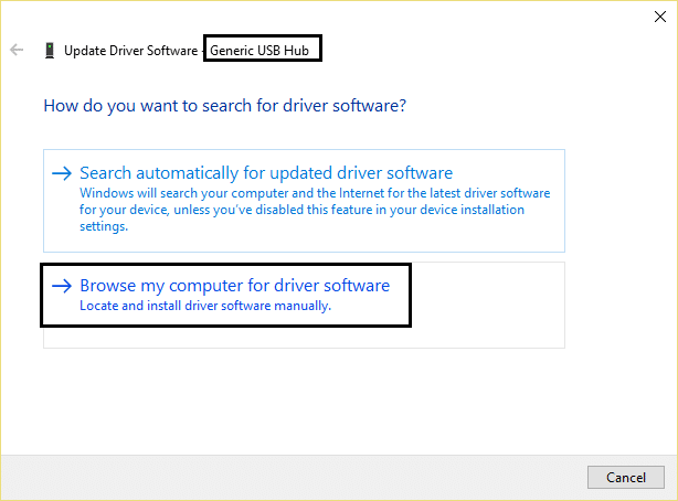 Hub USB generic Căutați computerul meu pentru software-ul driver
