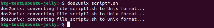 在 dos2unix 命令中使用星号以使用通配符进行转换。