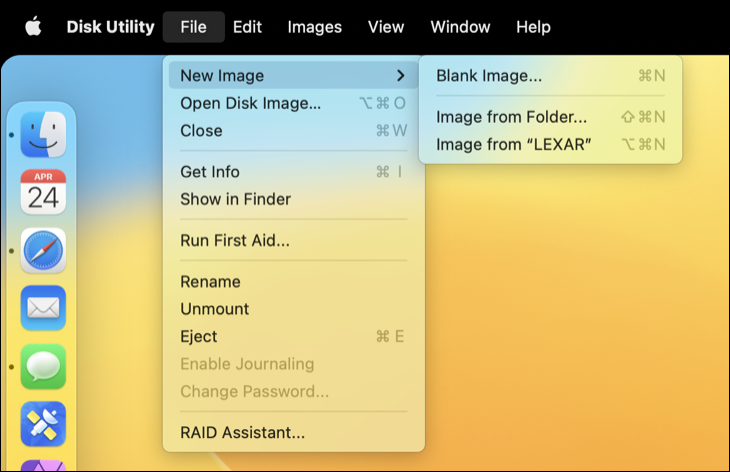 Crearea unei noi imagini de disc (.DMG) cu Disk Utility