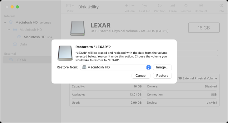 Restaurați de pe imaginea de pe disc cu Utilitarul de disc