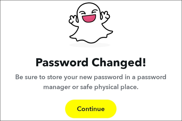 Snapchat 비밀번호가 성공적으로 변경되었습니다.