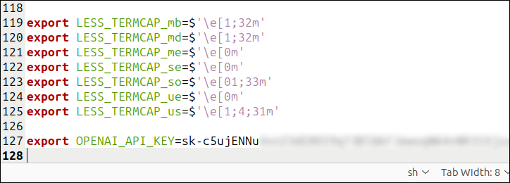 Ajout de la ligne d'exportation ChatGPT au fichier .bashrc
