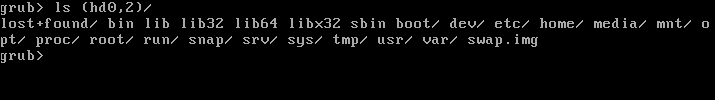 Usando a versão do shell GRUB de ls para examinar uma partição específica