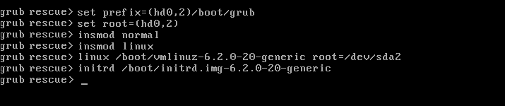 Definindo os parâmetros de inicialização no shell de resgate do GRUB