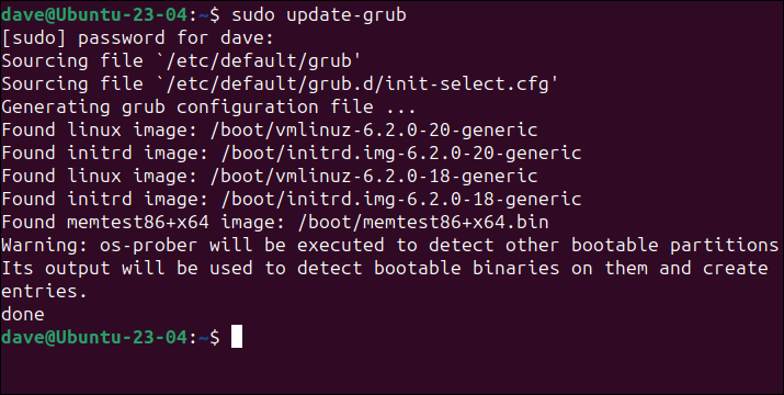 Executando update-grub para reconstruir o arquivo grub.cfg