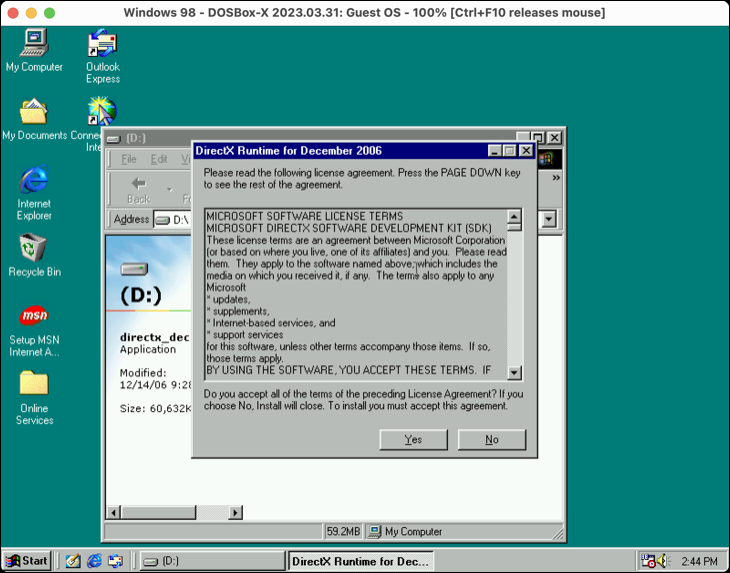 DirectX 9.0c-Installationsprogramm läuft unter Windows 98 SE