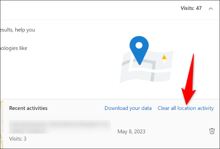 Sélectionnez "Effacer toutes les activités de localisation".