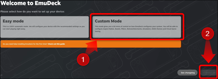 安装 Emudeck 后打开它并选择自定义配置模式