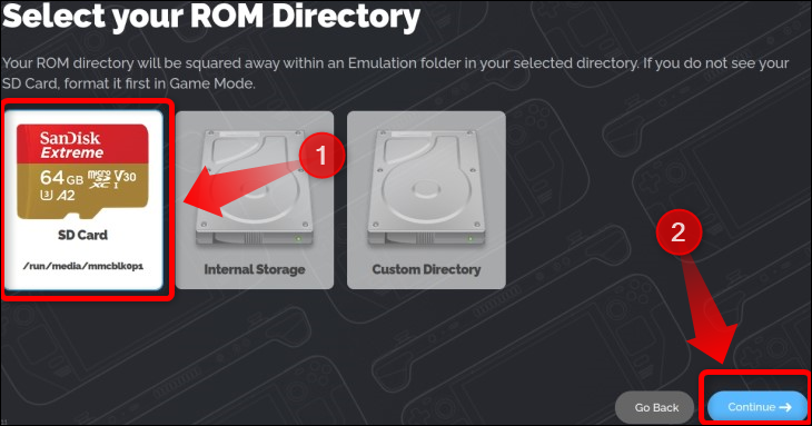 接下来，选择您的 SD 卡作为您的 ROM 目录