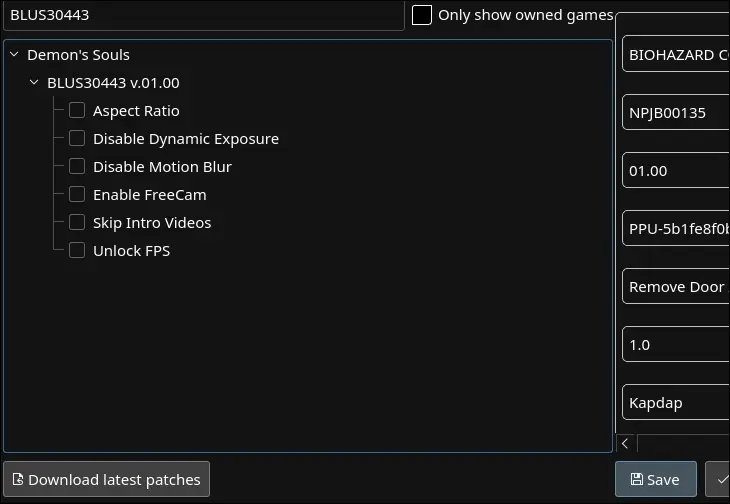 Depois que o RPCS3 baixar todos os patches para um jogo específico, você poderá ativá-los e desativá-los livremente