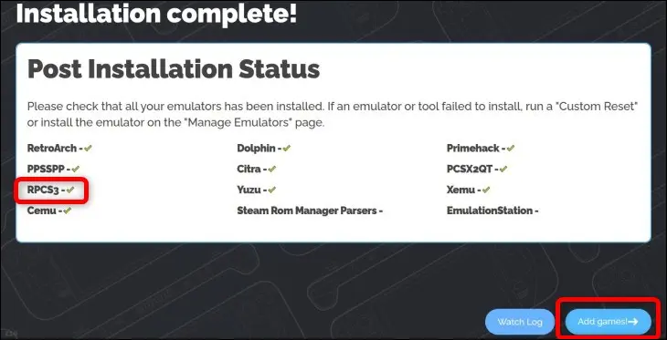 Certifique-se de que RPCS3 esteja na lista de status de pós-instalação