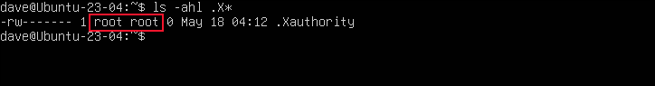 استخدام ls للبحث عن ملف .Xauthority