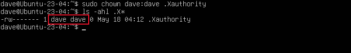 การเปลี่ยนความเป็นเจ้าของไฟล์ .Xauthority