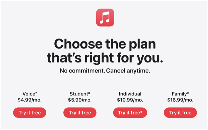 Selectați un plan Apple Music