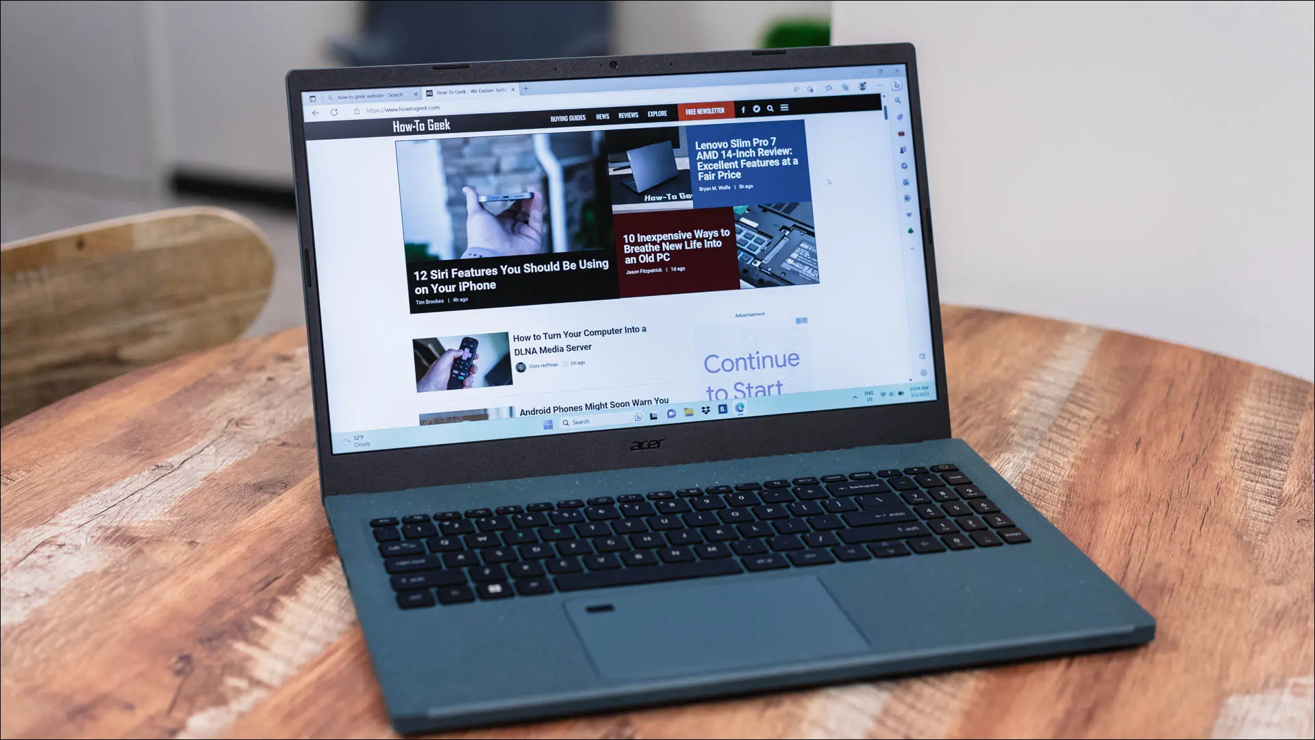 Acer Aspire Vero 15 installé sur un bureau