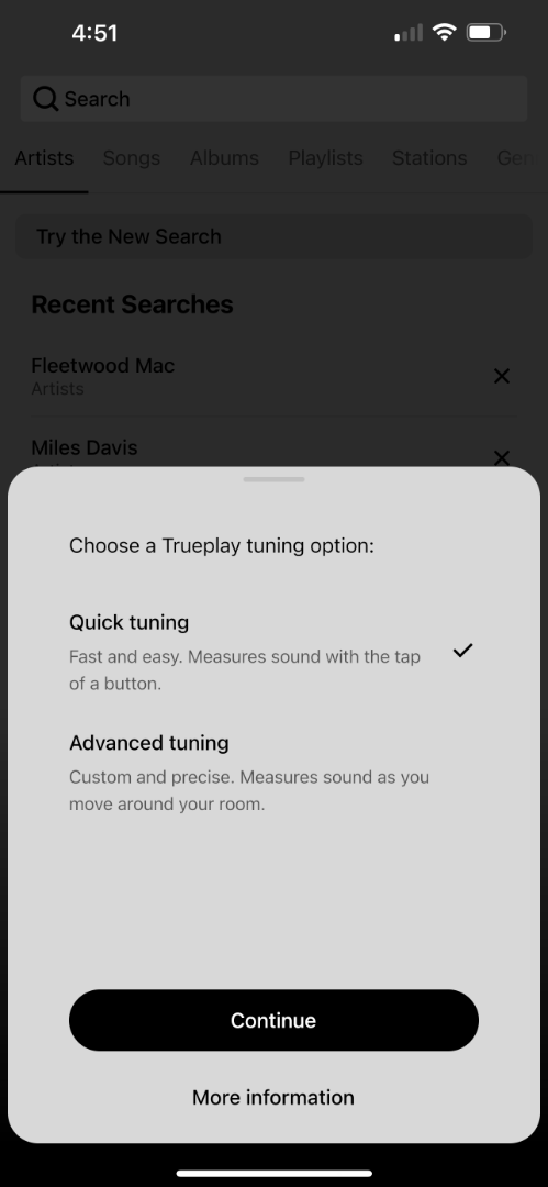 تطبيق Sonos لـ Era 100 TruePlay Quick Tuning