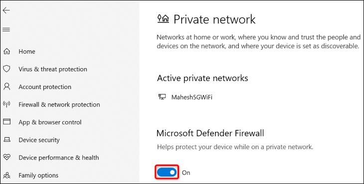 ปิด "ไฟร์วอลล์ Microsoft Defender"