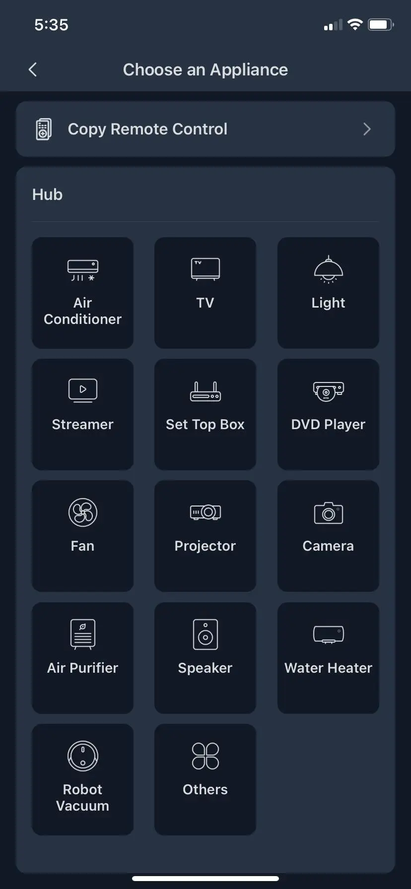 App SwitchBot che mostra i dispositivi disponibili