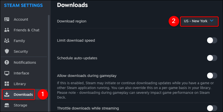 Cambia la regione di download di Steam.