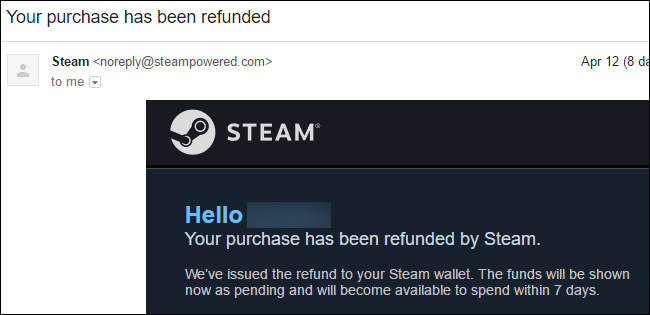 การยืนยันการคืนเงินจาก Steam