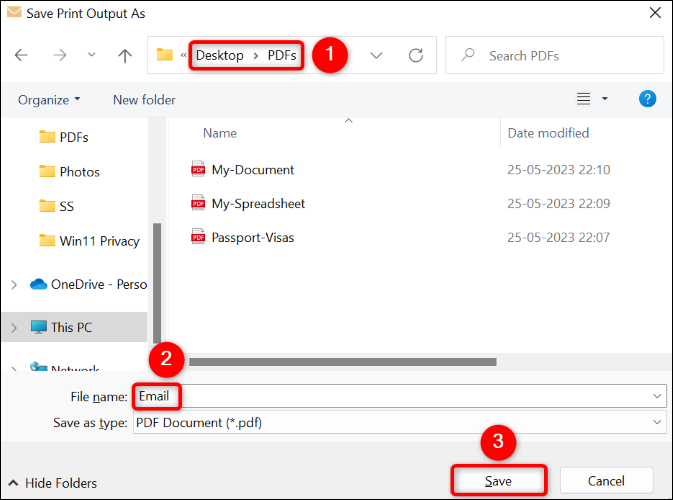 Enregistrez un e-mail Outlook au format PDF.