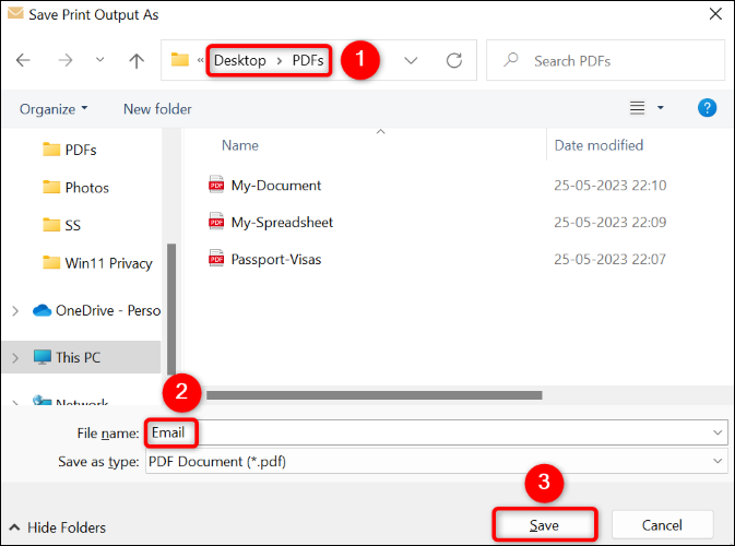 Outlook メールを PDF として保存します。