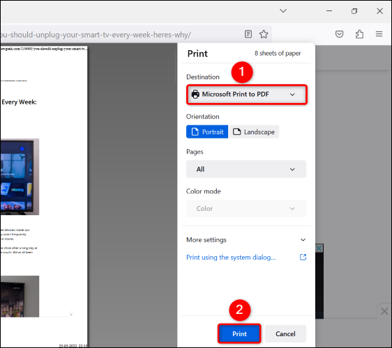 Configura le opzioni di stampa e seleziona "Stampa".