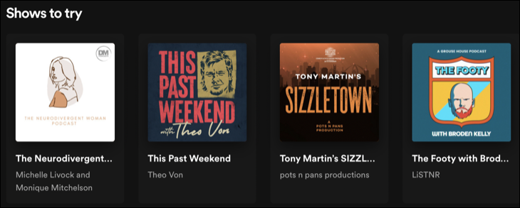 Menjelajahi podcast Spotify melalui aplikasi web