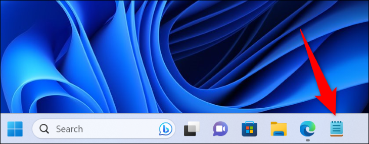 Bloc de notas en la barra de tareas de Windows.
