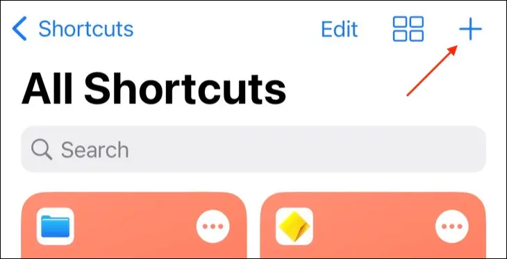 Crie um novo atalho em Atalhos para iPhone