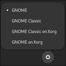 القائمة المنسدلة في جنوم التي تسمح لك باختيار تجربة سطح المكتب المستندة إلى Wayland أو X11