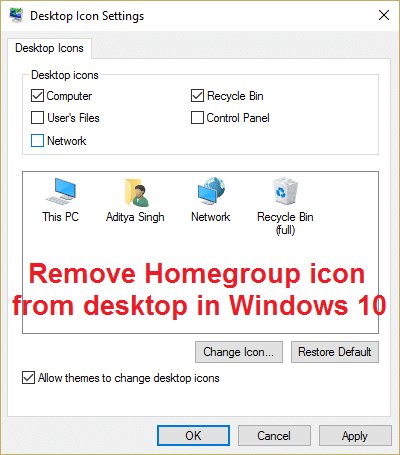 Hapus ikon Homegroup dari desktop di Windows 10