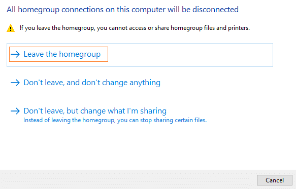 Keluar dari Homegroup untuk menghapus ikon Homegroup dari desktop