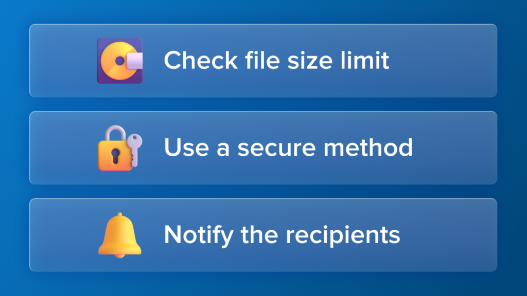 Gráfico de los tres consejos para enviar archivos de vídeo de gran tamaño por correo electrónico.