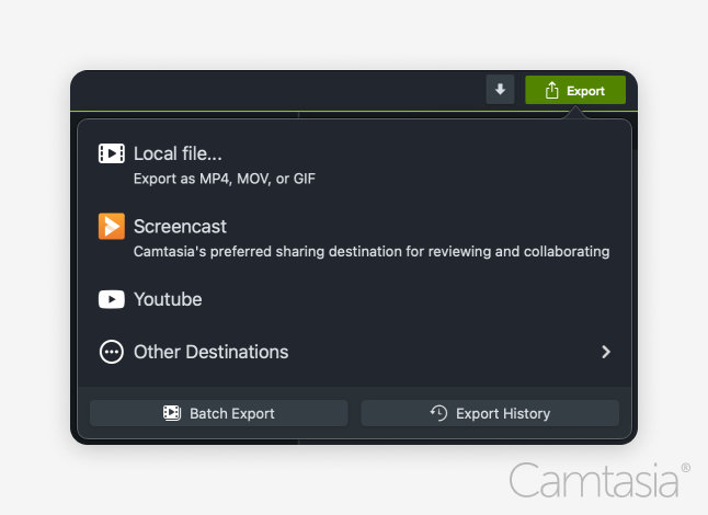 Miejsca docelowe eksportu Camtasia
