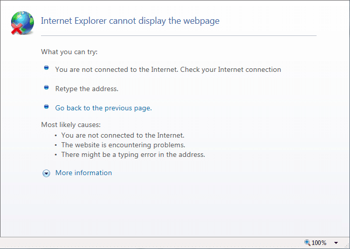 Düzeltme Internet Explorer web sayfası hatasını görüntüleyemiyor