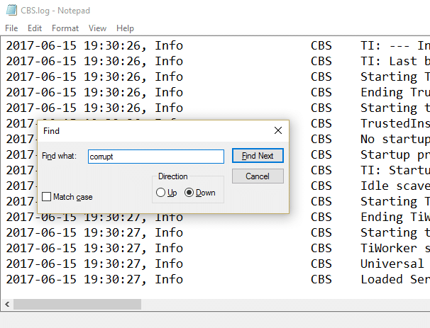Нажмите ctrl + f, затем введите повреждённый