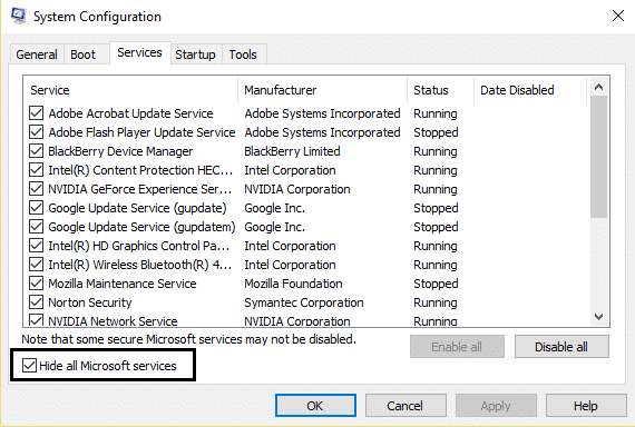 Ascunde toate serviciile Microsoft